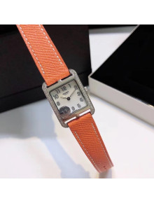 Hermes Cape Cod Grained Leather Crystal Watch 23x23mm Orange/Silver 2020