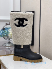Chanel Crumpled Calfskin Wool High Boots White 2020