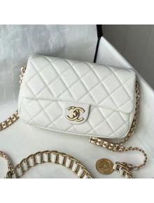 Chanel Medallion Strap Grained Calfskin Small Flap Bag AS2528 White 2021 TOP