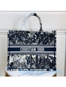 Dior Book Tote in Blue Palm Tree Toile de Jouy Embroidery 2020