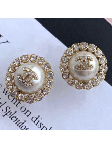 Chanel Crystal Pearl Round Stud Earrings 2019
