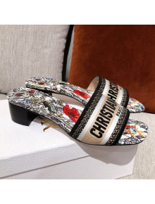 Dior Dway Heel Slide Sandals 5cm in Multicolor Mille Fleurs Embroidery 2021