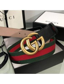 Gucci Web Fabric Belt 38mm with GG Buckle Red/Green/Gold 2019