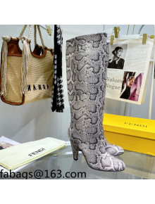 Fendi Karligraphy High Heel Boots 8cm in Grey Python-Like Leather 2021 