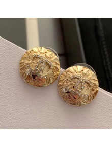 Chanel CC Metal Round Stud Earrings Gold/Crystal 2019