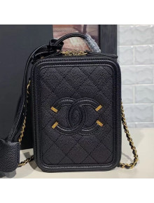 Chanel Grained Calfskin Long Vanity Case Top Handle Bag AS0988 Black 2019
