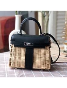 Hermes Kelly Picnic Mini Bag 20cm in Swift Leather and Wove Black 2021