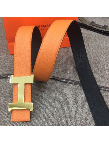 Hermes Saddle Reversible Calfskin Belt 38mm with H Buckle Belt Orange 2019