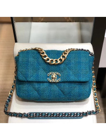 Chanel 19 Wool Tweed Large Flap Bag AS1161 Dark Blue 2019