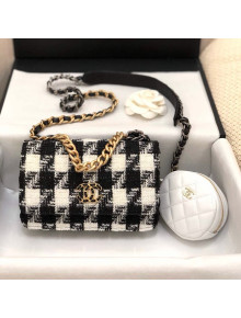 Chanel 19 Houndstooth Tweed Flap Bag and Coin Purse Black/White 2019