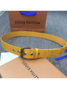 Louis Vuitton Men's Monogram Denim Belt 35mm with Square Buckle Yellow 2019