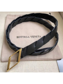 Bottega Veneta Width 2cm Intrecciato Calfskin Belt With Rhomboid Buckle Black/Gold 2020