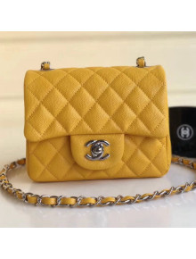Chanel Caviar Calfskin Mini Square Classic Flap Bag 1115 Yellow (Silver-Tone Hardware)