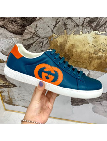 Gucci Leather Ace Sneakers ‎‎with Interlocking G Blue/Orange 2020 (For Women and Men)