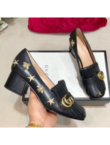 Gucci Embroidered Leather Mid-heel Pump 551548 Black 2019