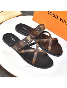 Louis Vuitton Cross Strap Flat Slide Sandals Brown Monogram Canvas 2021
