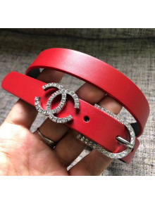 Chanel Width 2cm Leather Belt with Crystal Buckle Red 02 2020