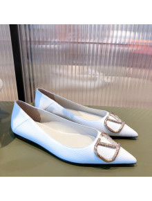 Valentino Silver VLogo Grained Leather Ballet Flat White 2021 
