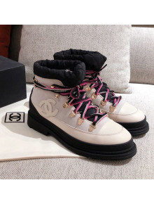Chanel Suede and Leather Lace-up Short Boots White 2020