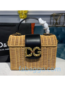 Dolce&Gabbana DG Amore Box Bag in Wicker and Calfskin Black/Beige 2020
