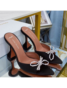 Amina Muaddi Silk Crystal Bow Heel Slide Sandals 9.5cm Black 2021
