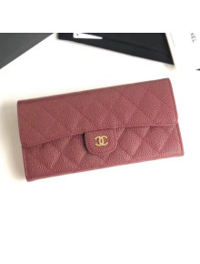Chanel Grained Calfskin Qulilting Classic Flap Wallet Pale Red 2018
