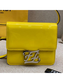 Fendi Karligraphy FF Button Flap Bag in Patent Leather Yellow 2019