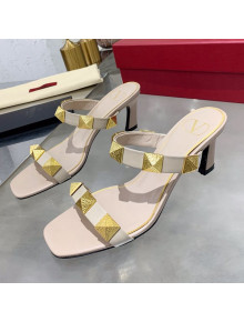 Valentino Rockstud Double Strap Heel Slide Sandals Nude 2021