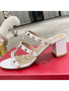 Valentino Rockstud Patent Leather Slide Sandal 6cm White 2021