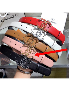 Chanel Width 3cm Smooth Leather Belt with Chain CC Buckle Pink/Gold 2020