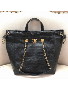 Chanel Crocodile Embossed Calfskin Large Shopping Bag AS0801 Black 2019
