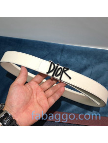 Dior DIOR AND SHAWN Leather Matte Belt 35mm with DIOR Logo Buckle White 2020