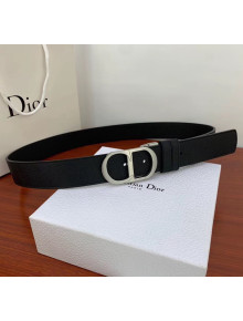 Dior Width 3.5cm Reversible Calfskin Belt With Silver CD Buckle Black 2020