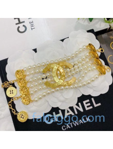 Chanel Button Pearl Wide Bracelet AB4127 Gold/White 2020