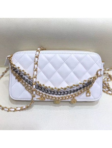 Chanel Quilted Smooth Leather Chain Tassel Clutch with Chain A86032 White 2019