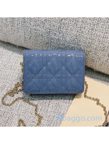 Dior Lady Dior Nano Pouch Clutch with Chain in Blue Patent Cannage Leather 2020