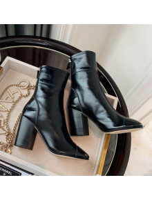Chanel Oily Leather High-Heel Short Boots Black 2020