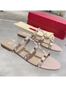 Valentino Rockstud Calfskin Flat Slide Sandal Dusty Pink 2021