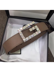 Gucci Width 3.5cm Leather Belt with Crystal Square G Buckle Nude Pink 2020