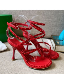 Bottega Veneta Dot Leather Ankle Wrap Sandals 9cm Red 2021