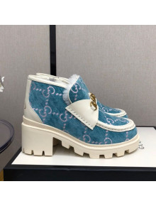 Gucci GG Velvet High-Top Heel Loafers Blue 2020