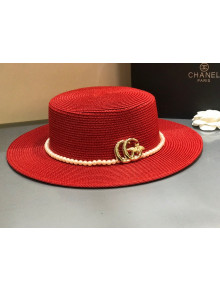 Gucci Straw Wide Brim Hat Red G15 2021