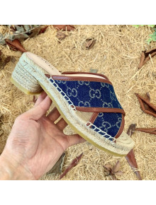 Gucci GG Multicolor Denim Slide Espadrille Sandals 6cm Navy Blue 2021