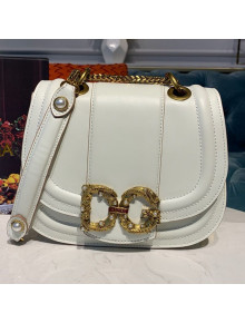 Dolce Gabbana DG Amore Calfskin Saddle Shoulder Bag White 2019