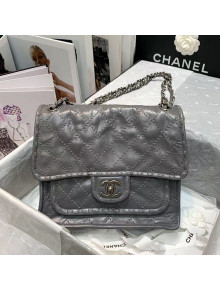 Chanel Vintage Wax Quilted Leather Messenger Bag Gray 2020
