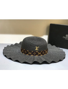 Louis Vuitton Straw Wave Wide Brim Hat Black LV01 2021