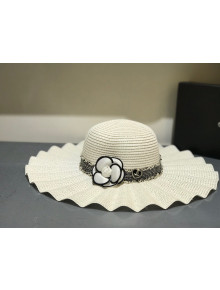 Chanel Straw Wave Wide Brim Hat White C25 2021