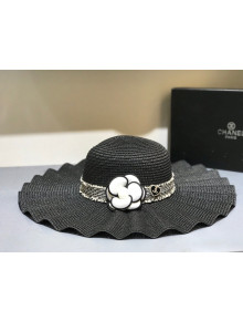 Chanel Straw Wave Wide Brim Hat Black C26 2021