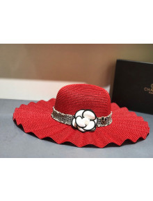 Chanel Straw Wave Wide Brim Hat Red C30 2021