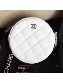 Chanel Grained Calfskin Classic Round Clutch with Chain A70657 White 2018